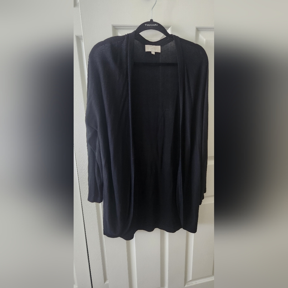NWOT Joan Vass Black, Button-Free Cardigan, Large